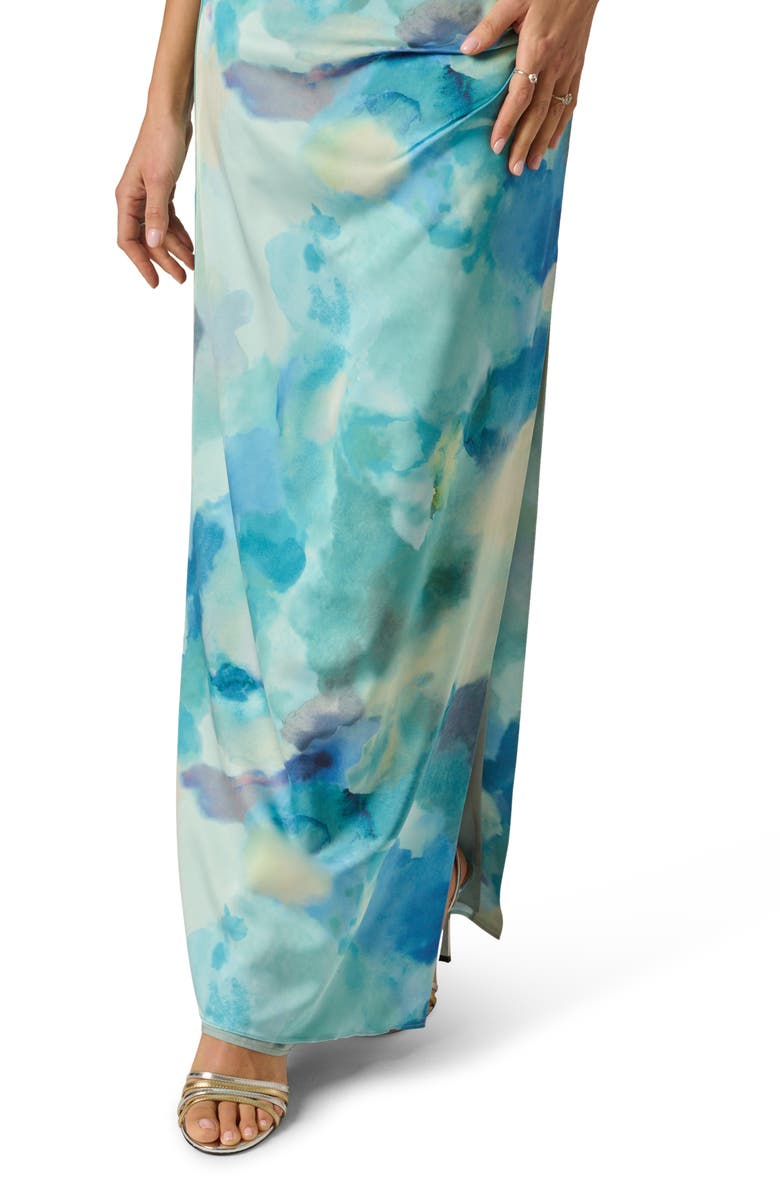 Adrianna Papell Watercolor Print Satin Maxi Dress, Alternate, color, Blue Multi