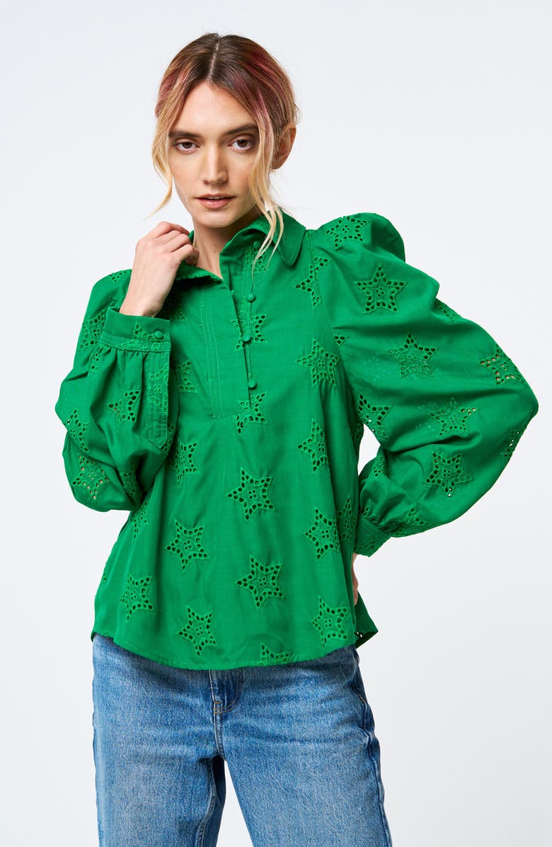 CIEBON Robyn Eyelet Puff Shoulder Shirt, Alternate, color, Green