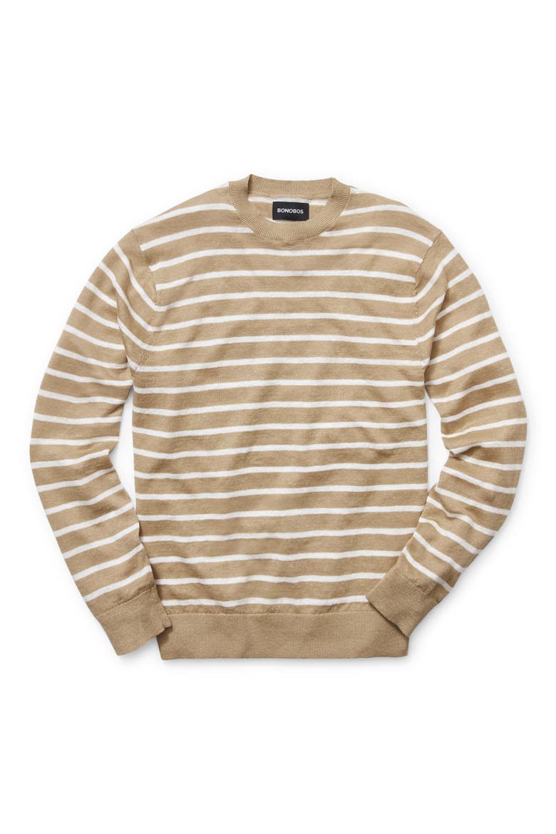 Stripe Linen Sweater, Alternate, color, KHAKI STRIPE