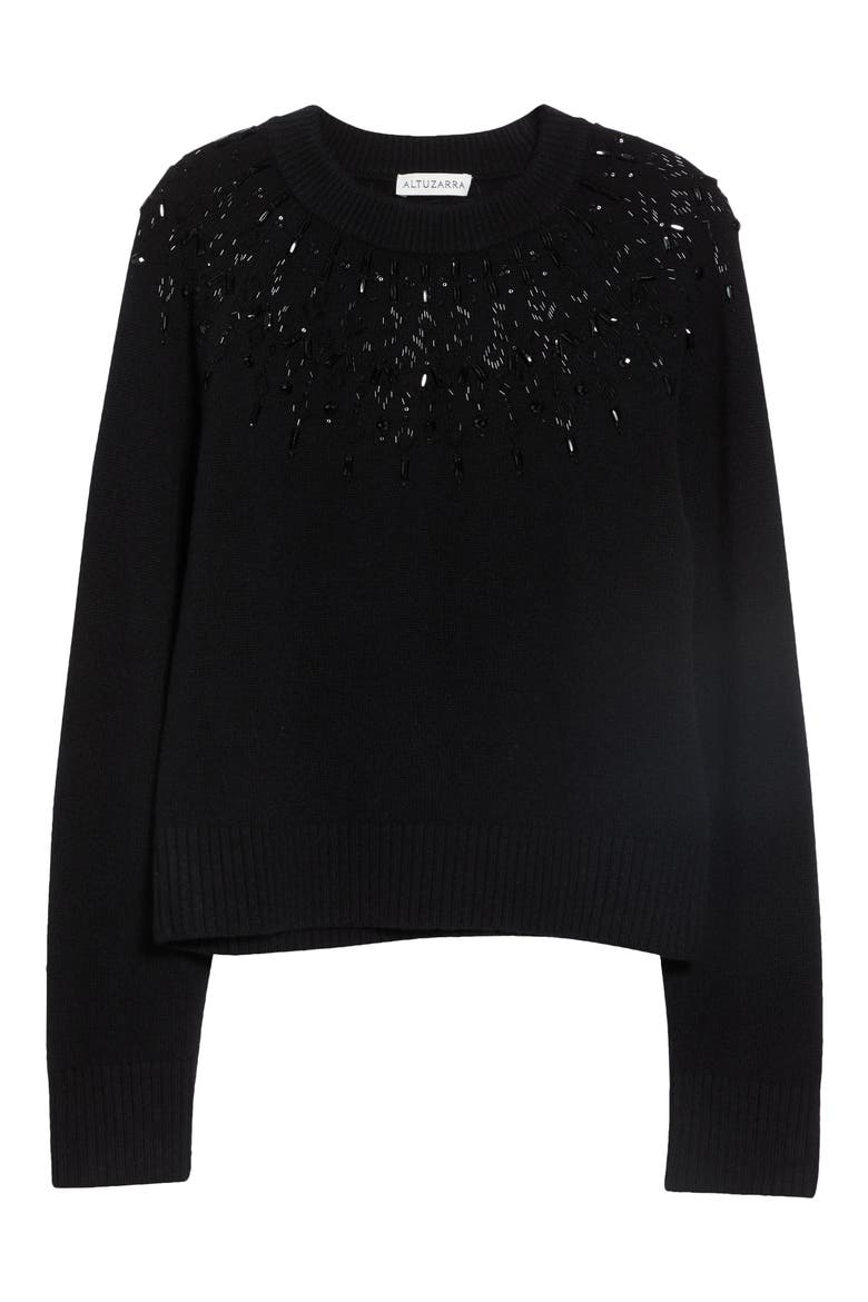 Harold Embellished Wool Sweater, Alternate, color, BLACK