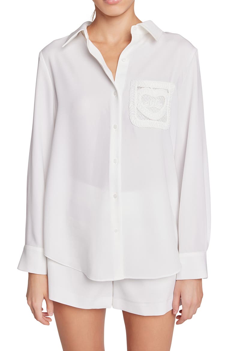 Net Pocket Button-Up Shirt, Alternate, color, OFF WHITE