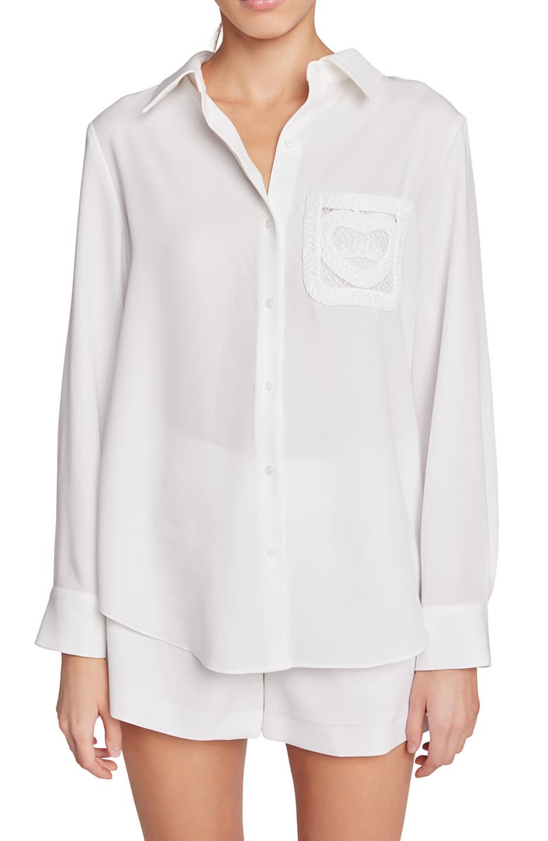 Endless Rose Net Pocket Button-Up Shirt, Alternate, color, Off White