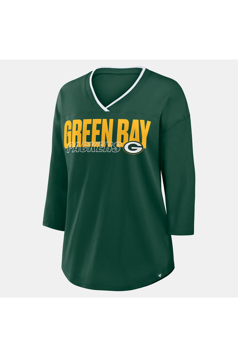 Women's Fanatics  Green Green Bay Packers Team First Deceptive Juke 3/4-Sleeve V-Neck T-Shirt, Alternate, color, Green