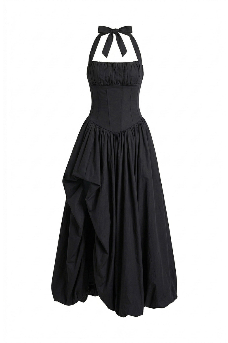 Halter Neck Corset Maxi Dress, Alternate, color, Black