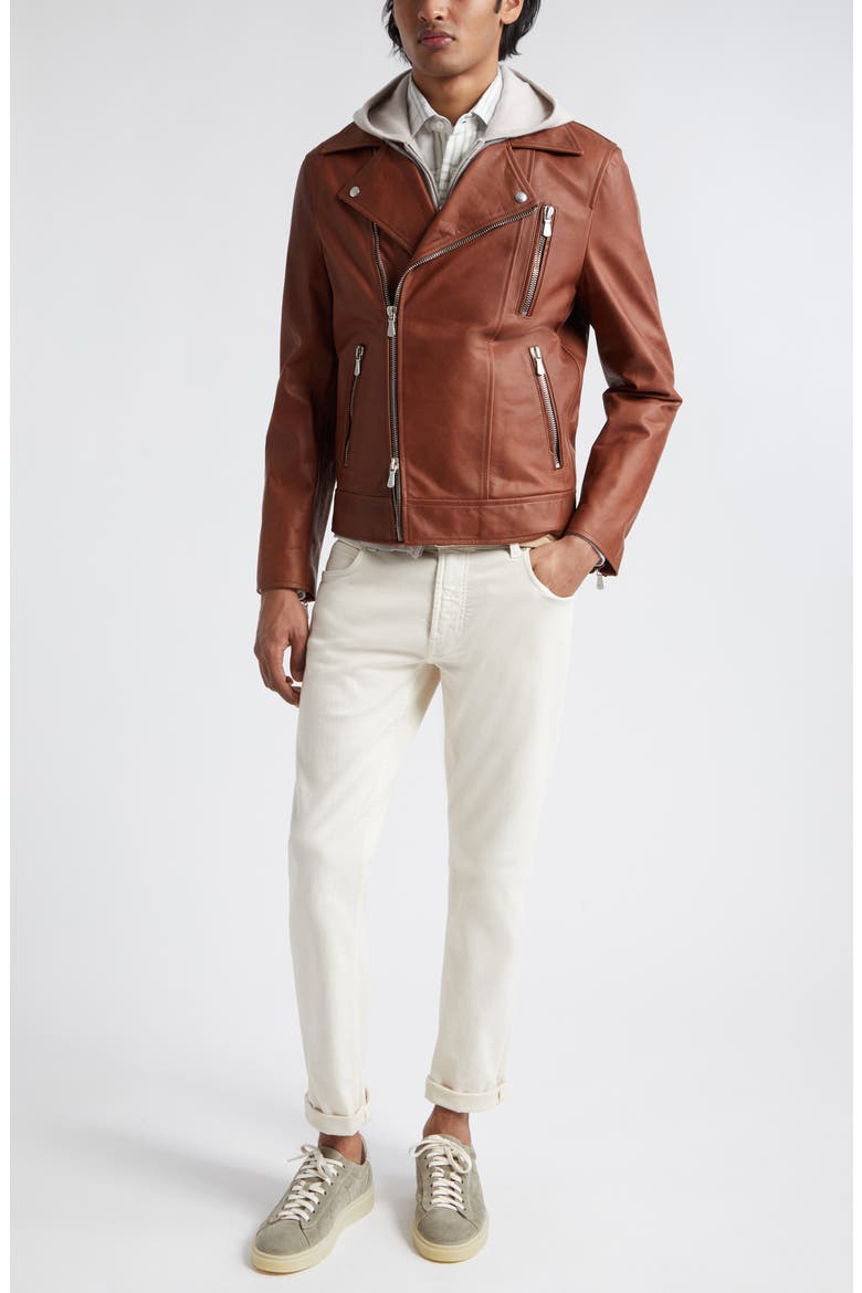 Leather Biker Jacket, Alternate, color, BROWN