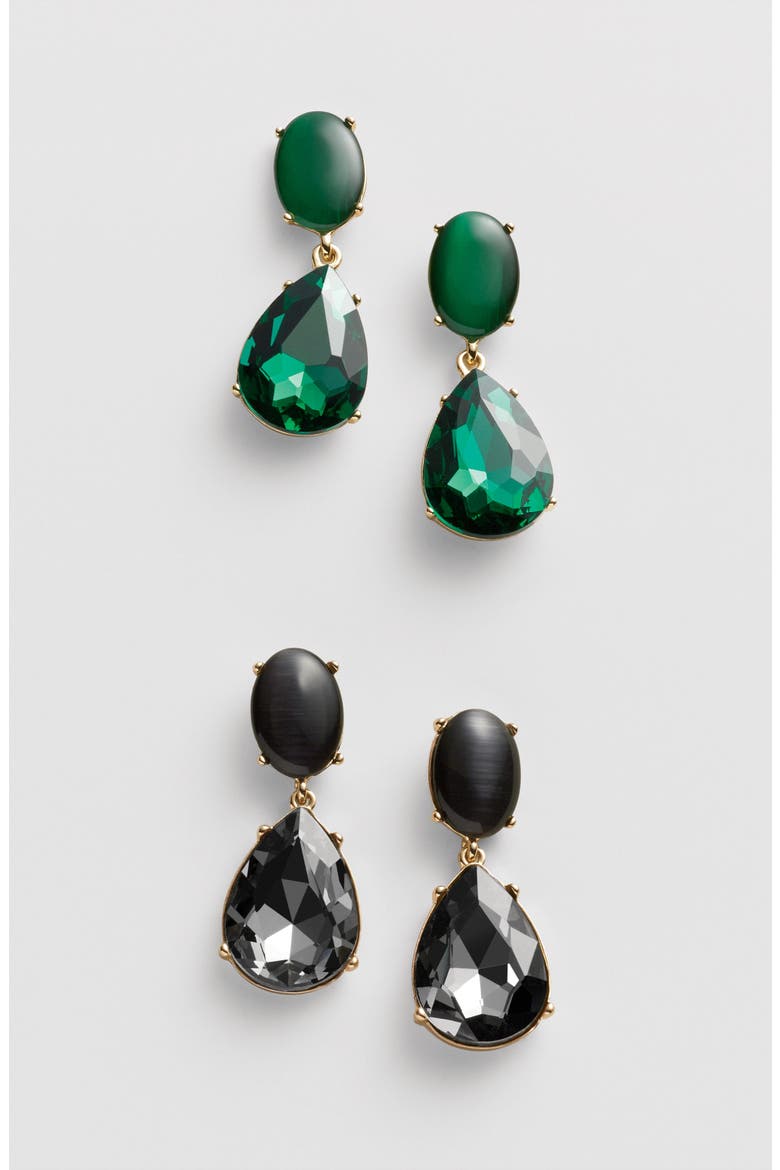 Gemstone Statement Double Drop Earrings, Alternate, color, BLUE- GOLD