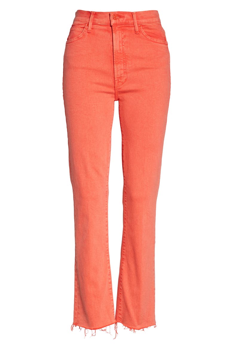The Swooner Rascal High Waist Frayed Hem Ankle Jeans, Main, color, FLAME SCARLETT