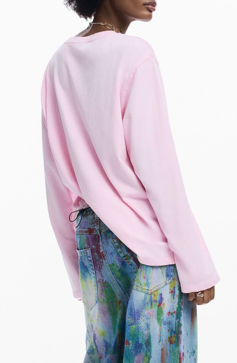 Desigual Floral Long Sleeve Cotton Graphic T-Shirt, Alternate, color, Pink