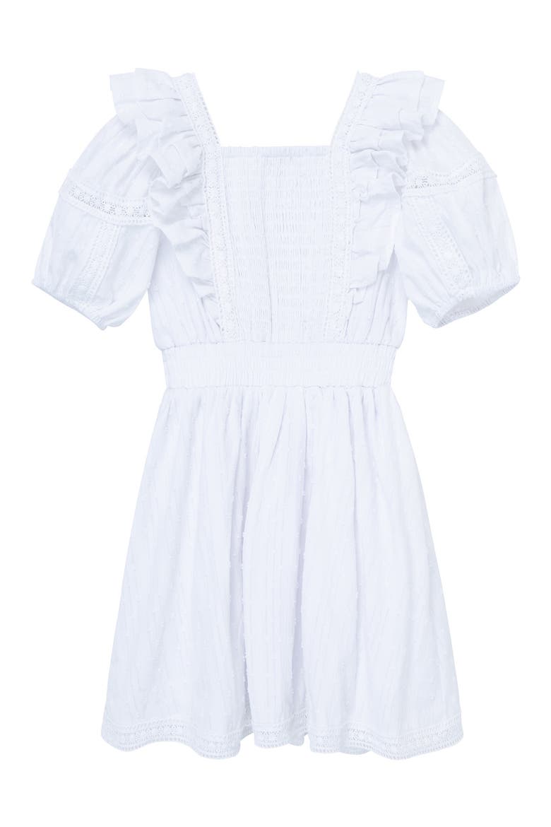 Habitual Girl Kids' Puff Sleeve Cotton Dress, Alternate, color, WHITE
