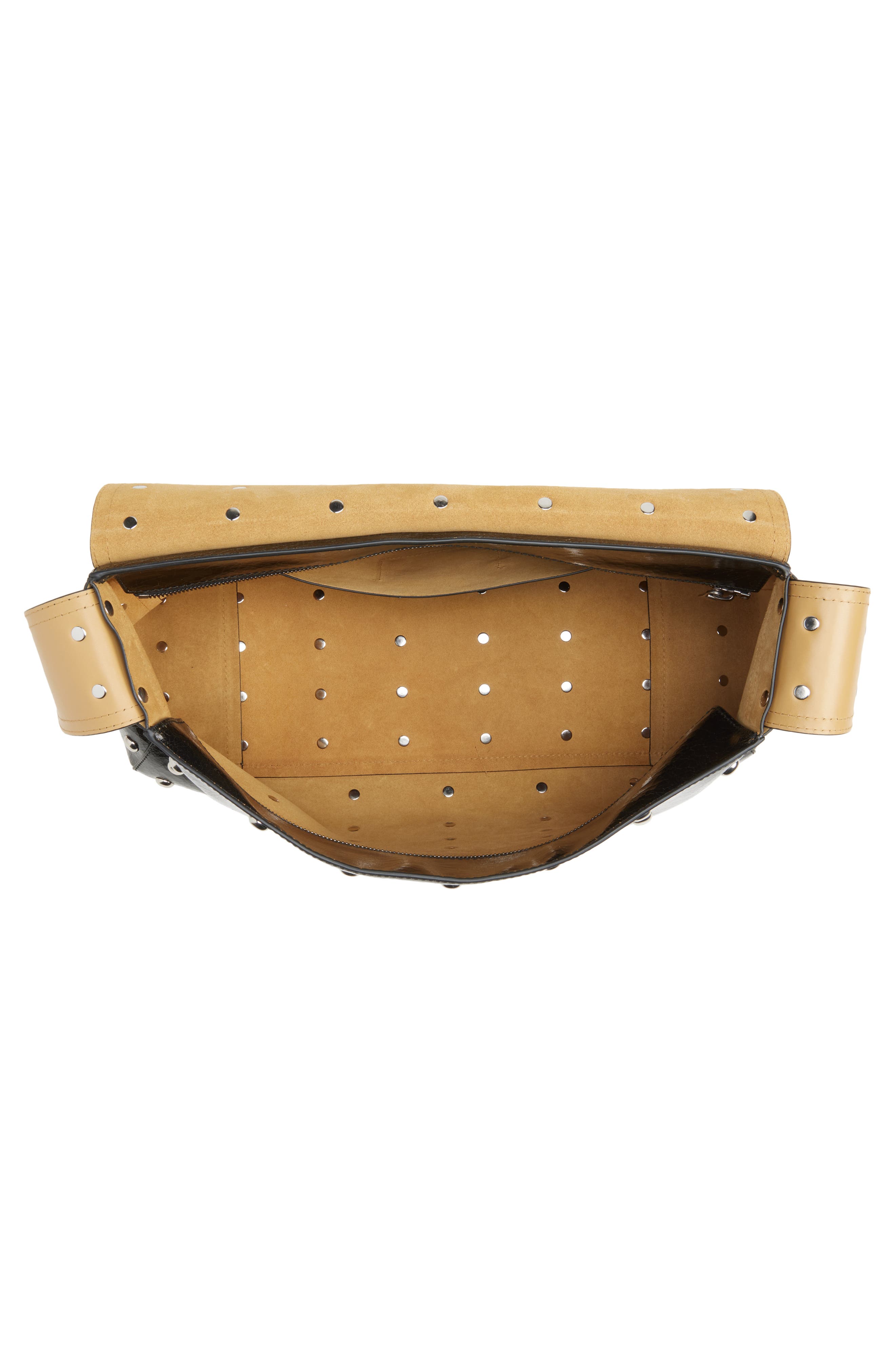 Large Slouch Studded Crackled Leather Messenger Bag, Alternate, color, BLACK/ CARAMEL/ SILVER