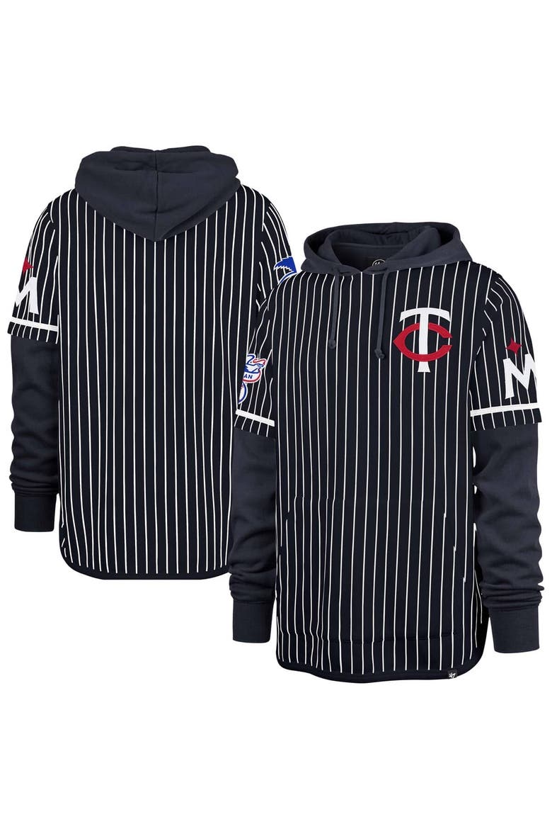 Men's '47  Navy Minnesota Twins Pinstripe Double Header Pullover Hoodie, Alternate, color, Navy