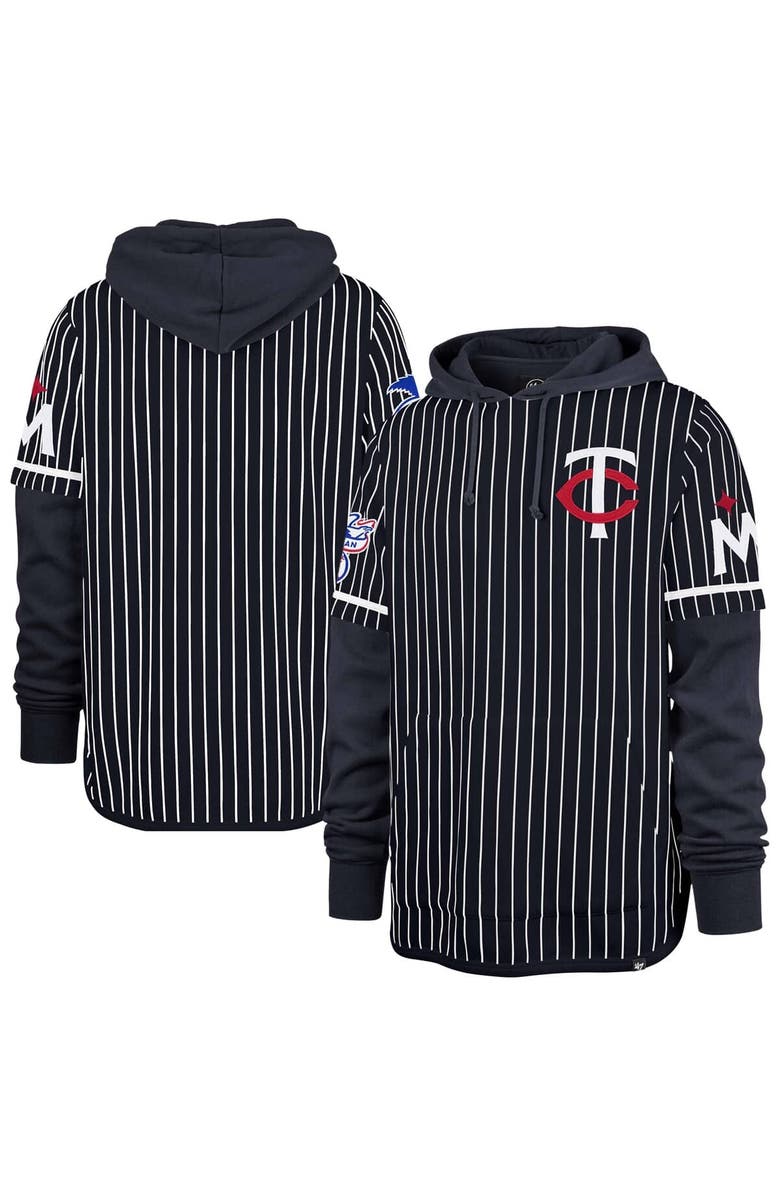 '47 Men's '47 Navy Minnesota Twins Pinstripe Double Header Pullover Hoodie, Alternate, color, Navy