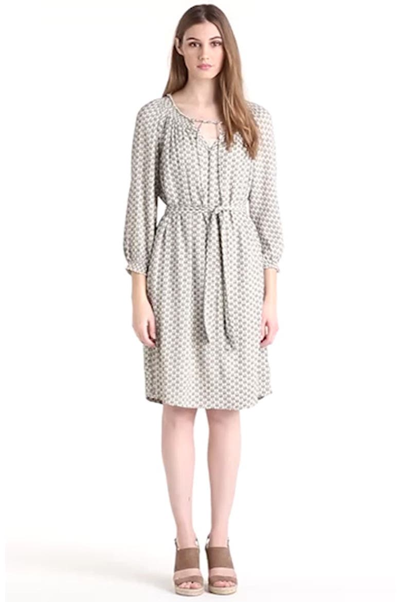 Peasant Dress, Alternate, color, BEIGE/ BLACK GEO PRINT