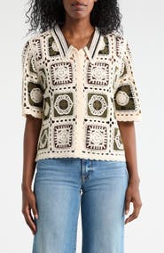 Forgotten Grace Open Knit Square Short Sleeve Cardigan