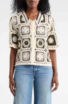 Forgotten Grace Open Knit Square Short Sleeve Cardigan