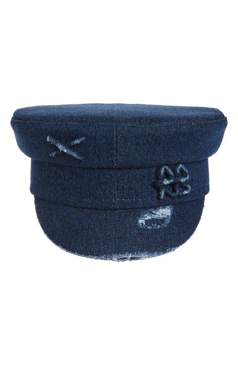 Distressed Denim Newsboy Cap