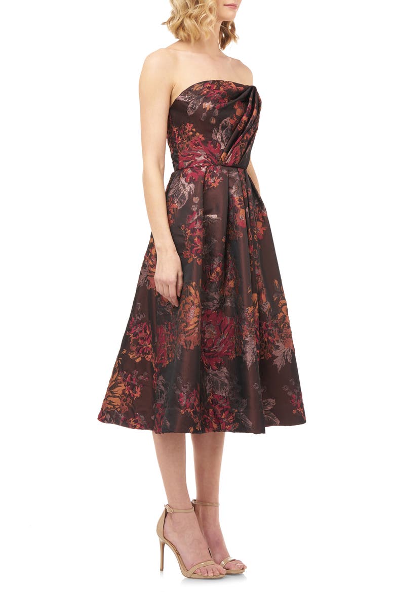 Claudia Kensington Strapless Jacquard Cocktail Dress, Alternate, color, AUTUMN ORANGE