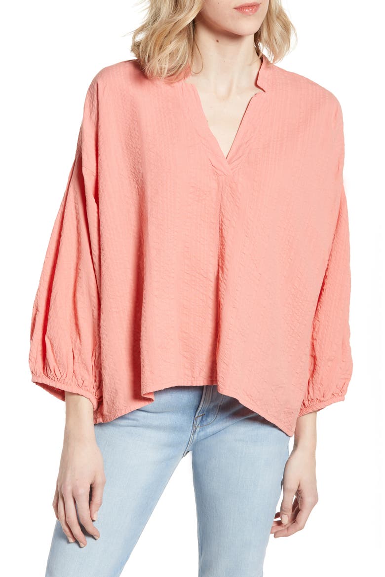 Seersucker Poet Blouse, Main, color, CORAL ISLANDS