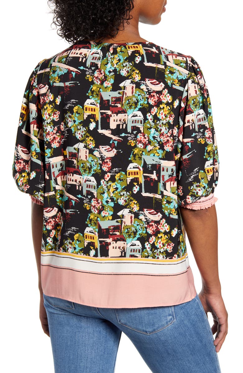 Bobeau Valerie Split Neck Short Sleeve Blouse, Alternate, color, 