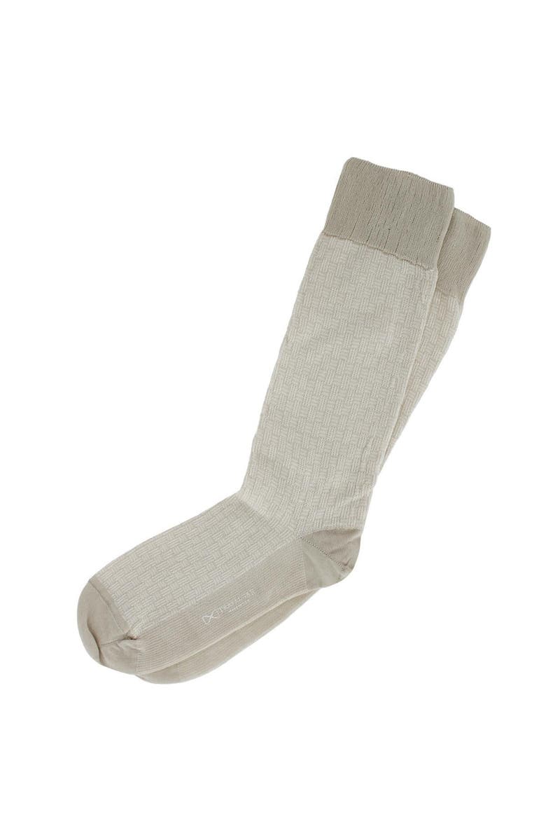 Trafalgar Horatio Cross Hatch Design Mid-Calf Mercerized Cotton Socks, Alternate, color, Tan With White