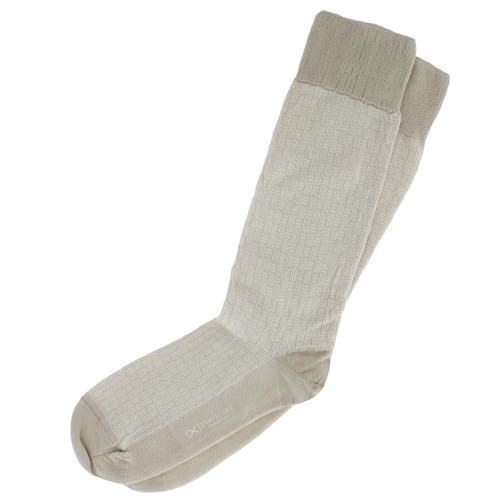Trafalgar Horatio Cross Hatch Design Mid-calf Mercerized Cotton Socks In Tan With White