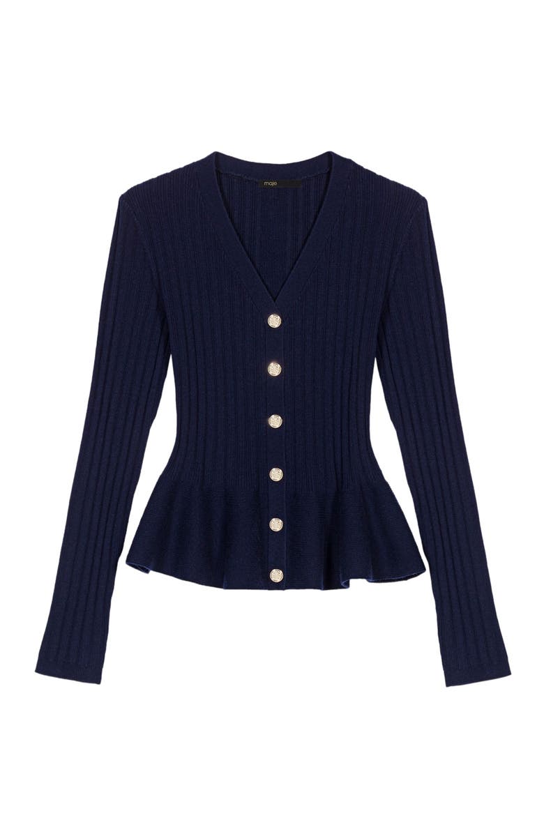 maje Peplum waist cardigan, Alternate, color, Navy