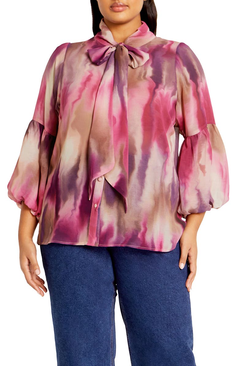 City Chic Romance Semisheer Button-Up Shirt, Main, color, 