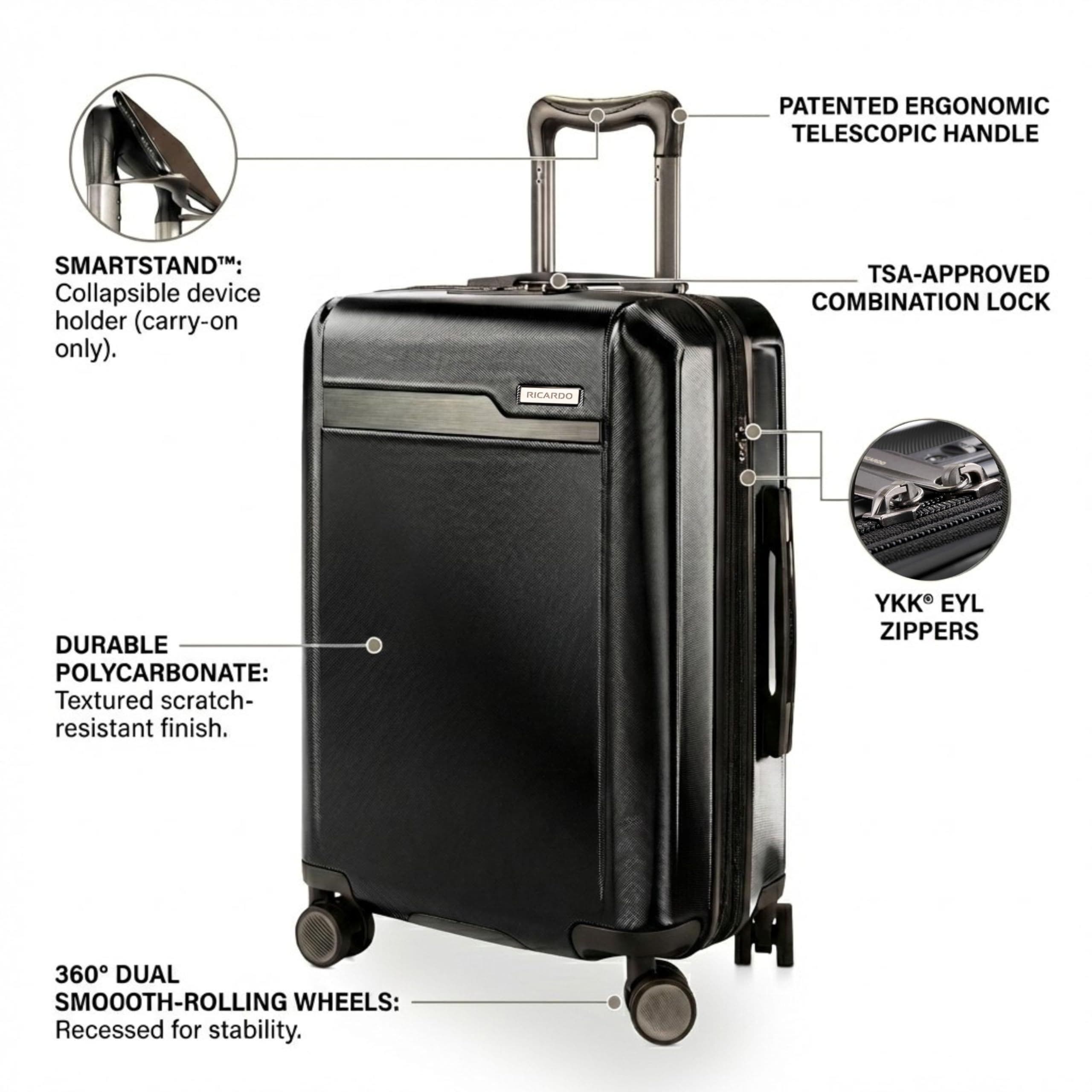 Ricardo Beverly Hills Brentwood Hardside 21" Expandable Carry-on Luggage, Alternate, color, Onyx