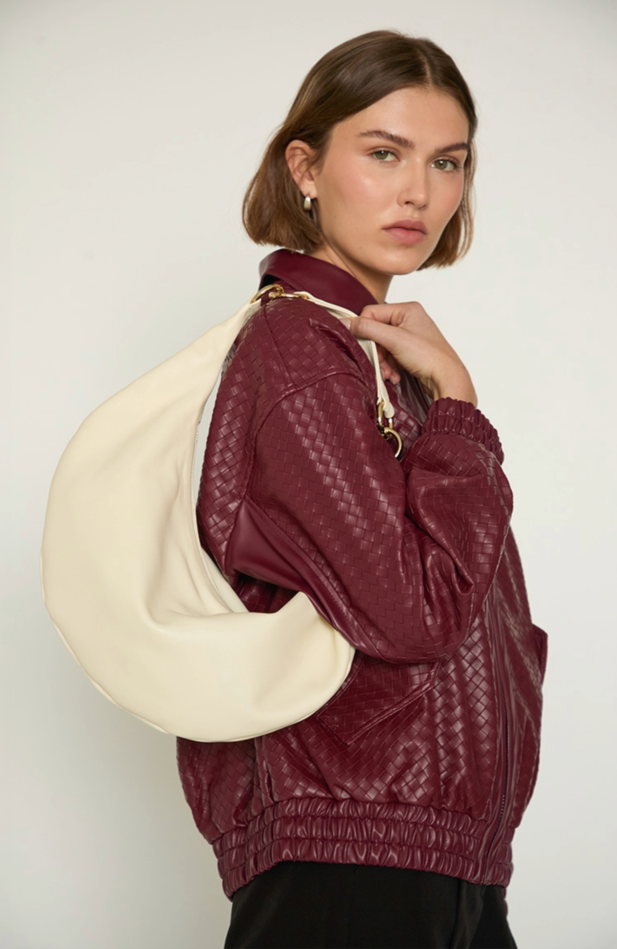 HYER GOODS Leather Convertible Hobo Crescent Ring Bag, Alternate, color, Off-White