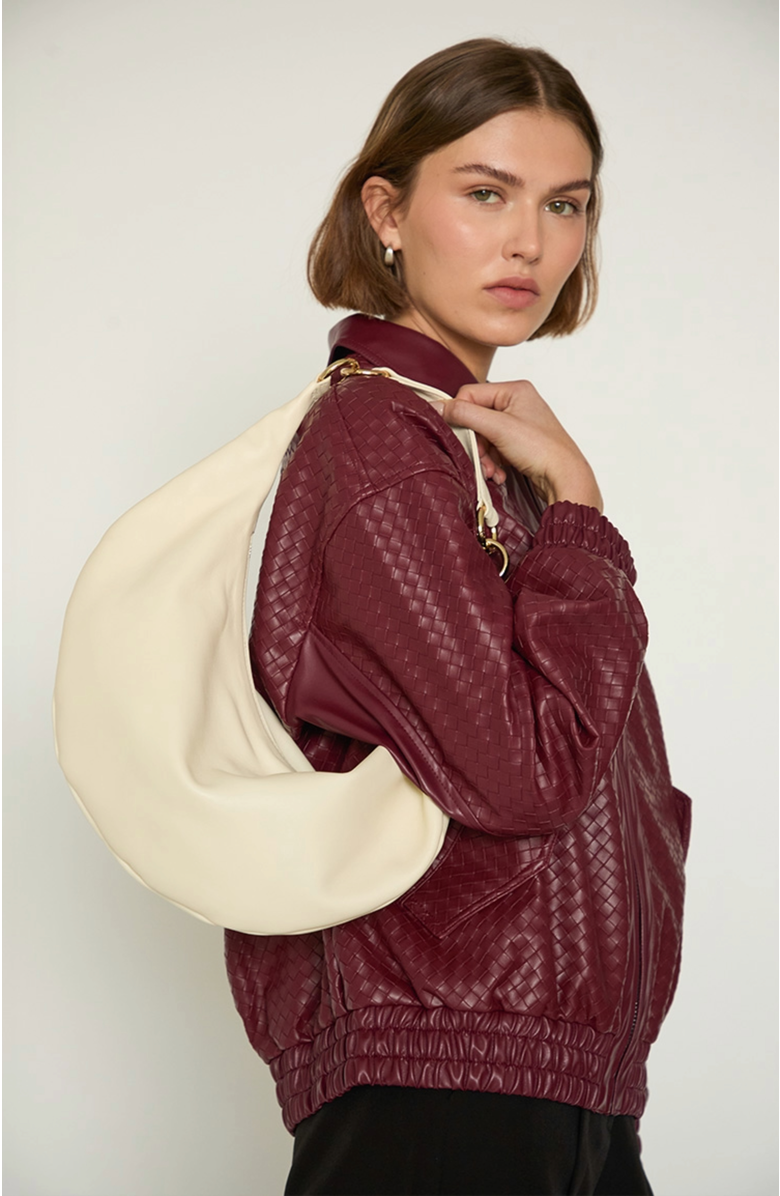 HYER GOODS Leather Convertible Hobo Crescent Ring Bag, Alternate, color, Off-White