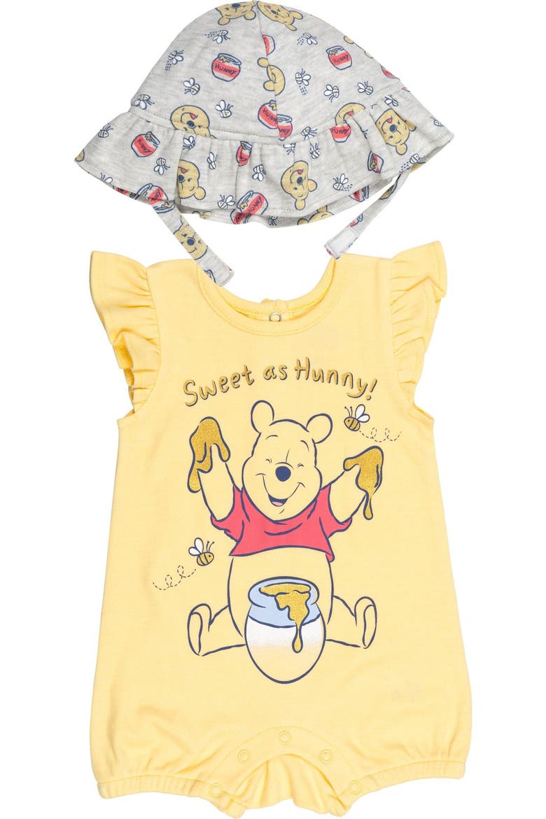 Winnie the Pooh One Piece Romper and Hat Set, Main, color, Winnie Pooh Yellow