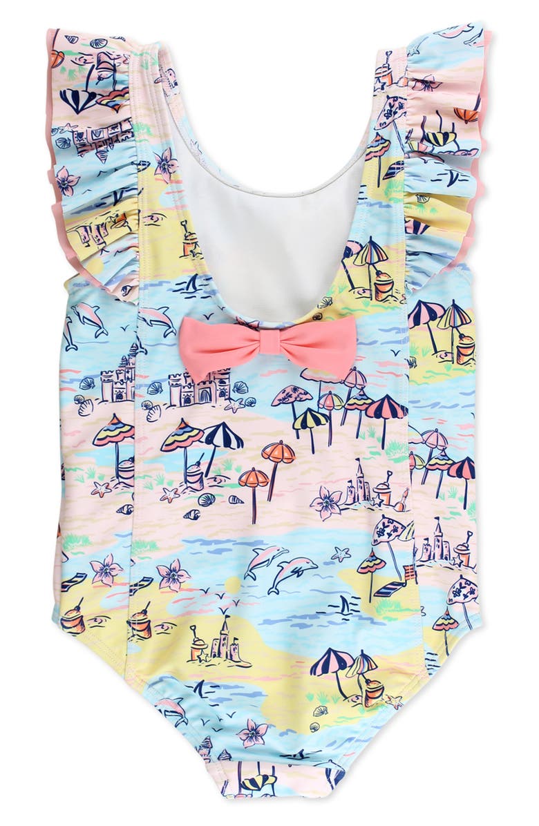 RuffleButts Kids' Beach Day Waterfall One-Piece Swimsuit, Alternate, color, Multi-Color
