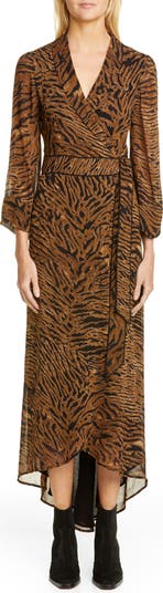 Ganni Tiger Print Georgette Midi Wrap Dress | Nordstrom Ganni Tiger Print Georgette Midi Wrap Dress | Nordstrom