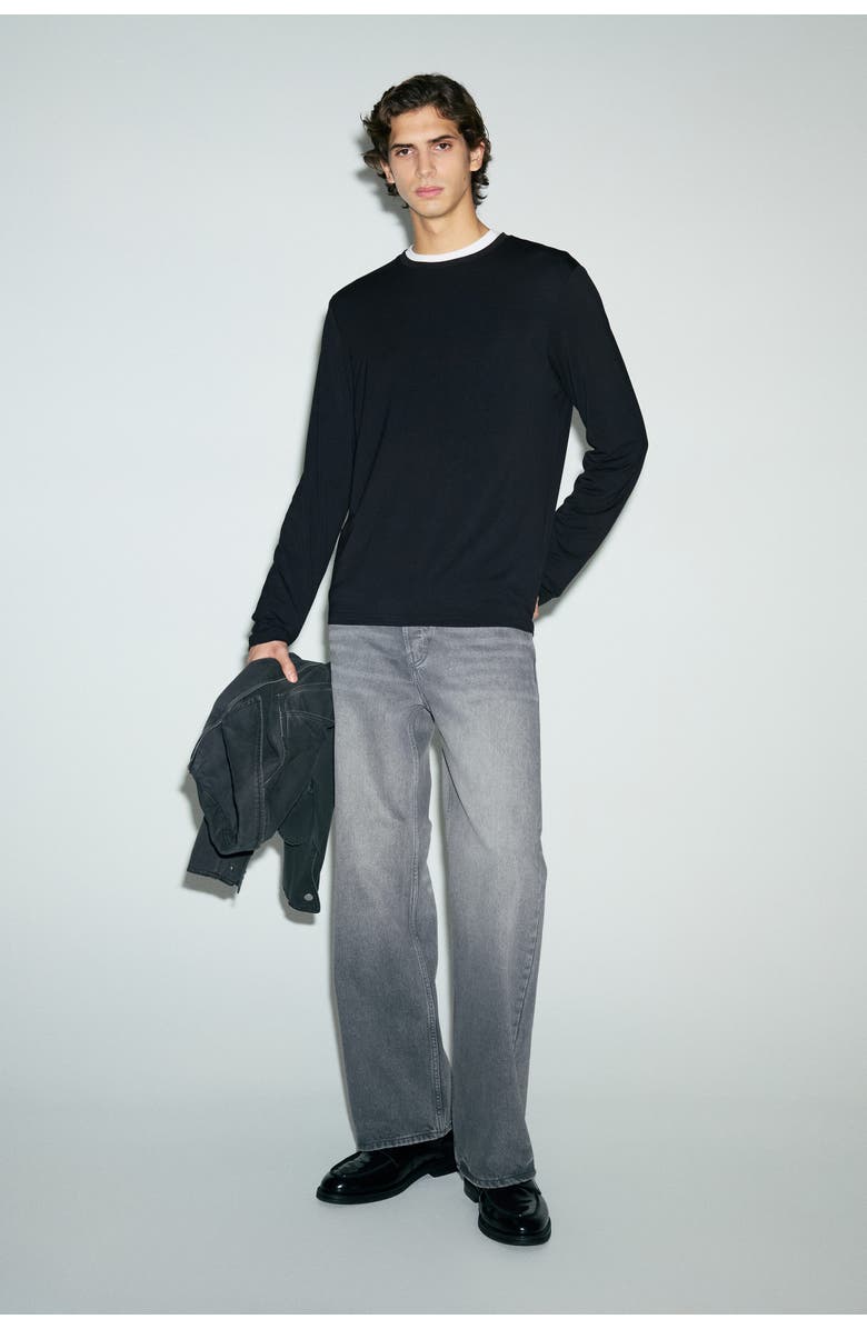 H&M Warming Regular Fit Long-sleeved T-shirt, Alternate, color, Black