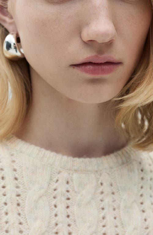 Mango Cable Knit Openwork Sweater In Ecru