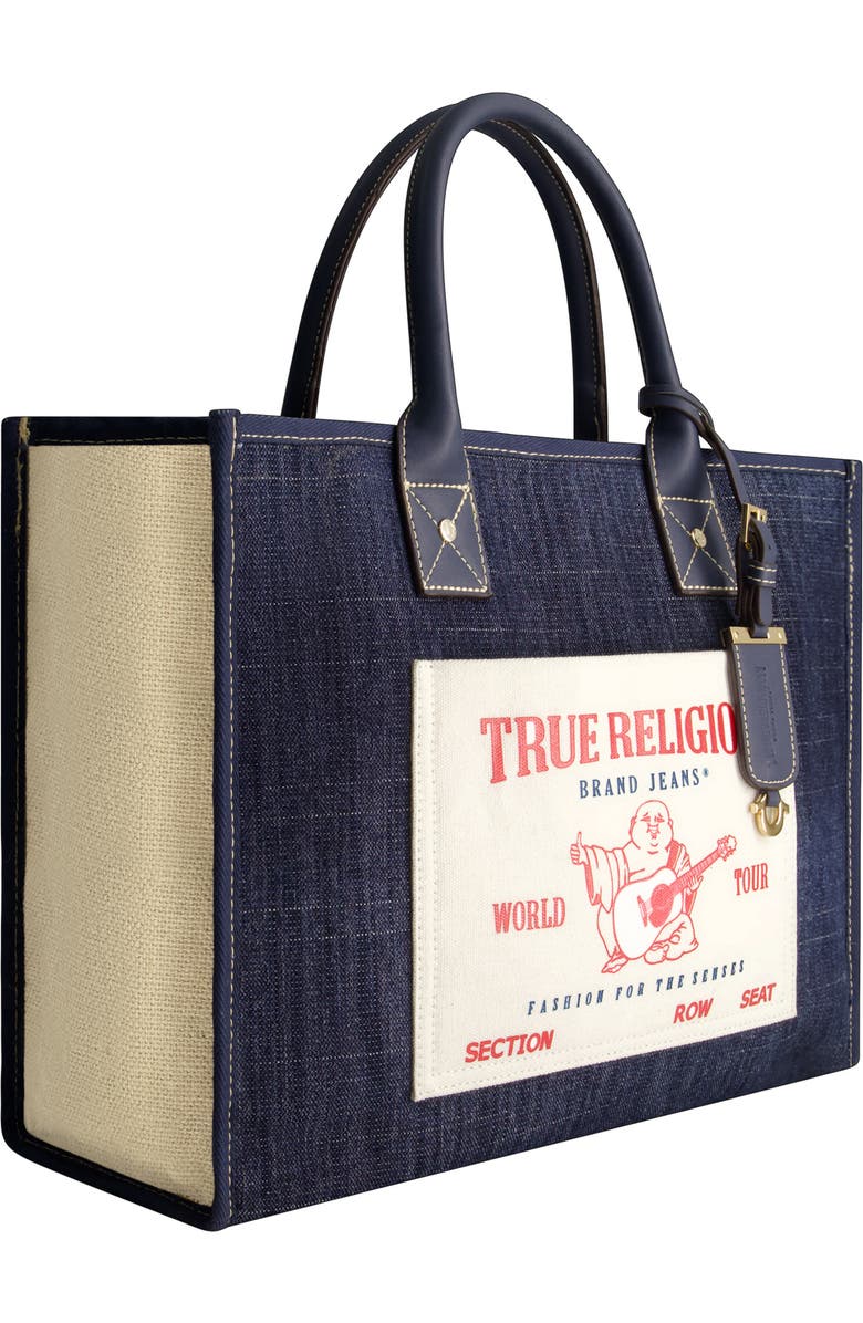 USPA ACCESSORIES Buddha Pocket Denim Tote Bag, Alternate, color, Dark Denim