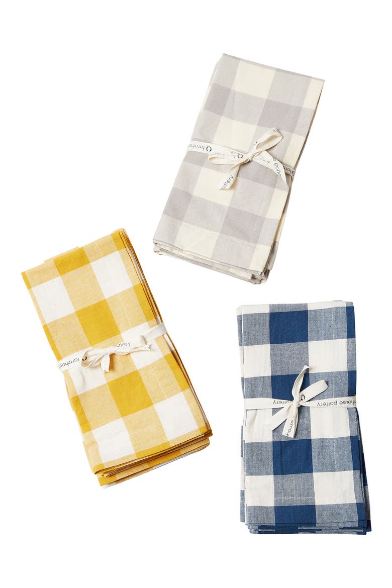 Set of 4 Farmer's Gingham Check Napkins, Alternate, color, GREY