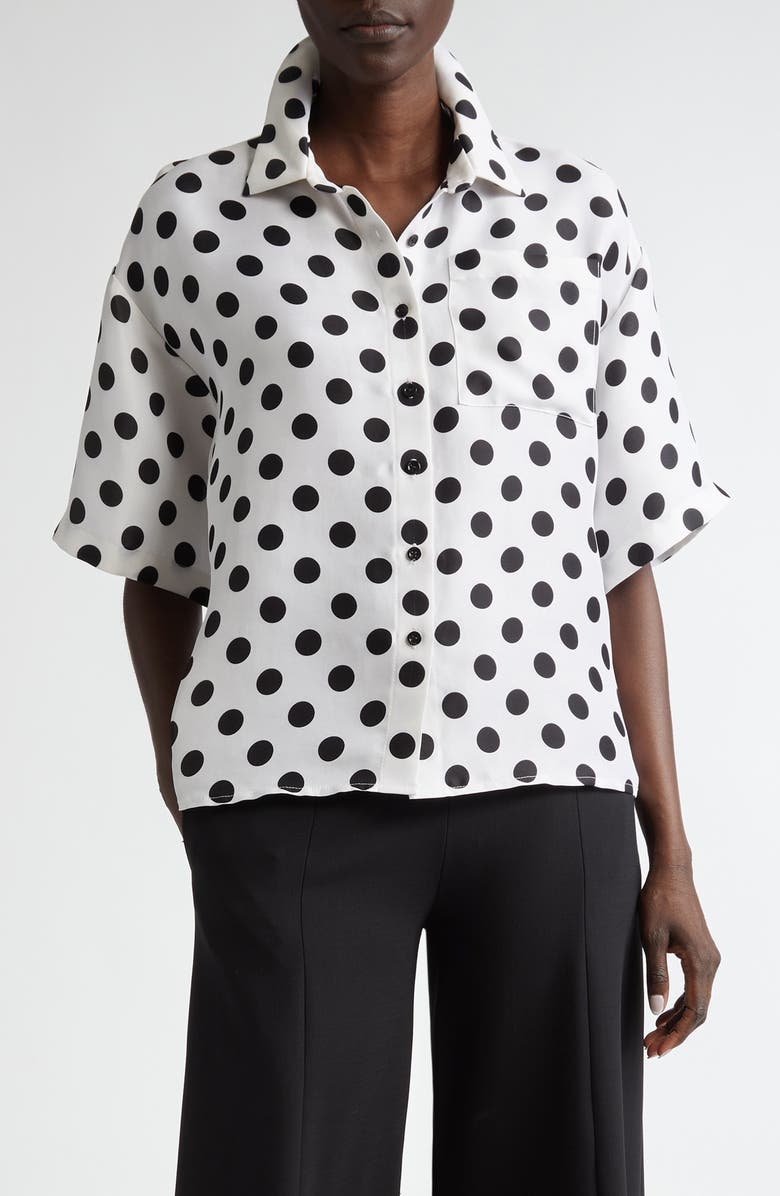 Carolina Herrera Polka Dot Silk Camp Shirt, Main, color, 
