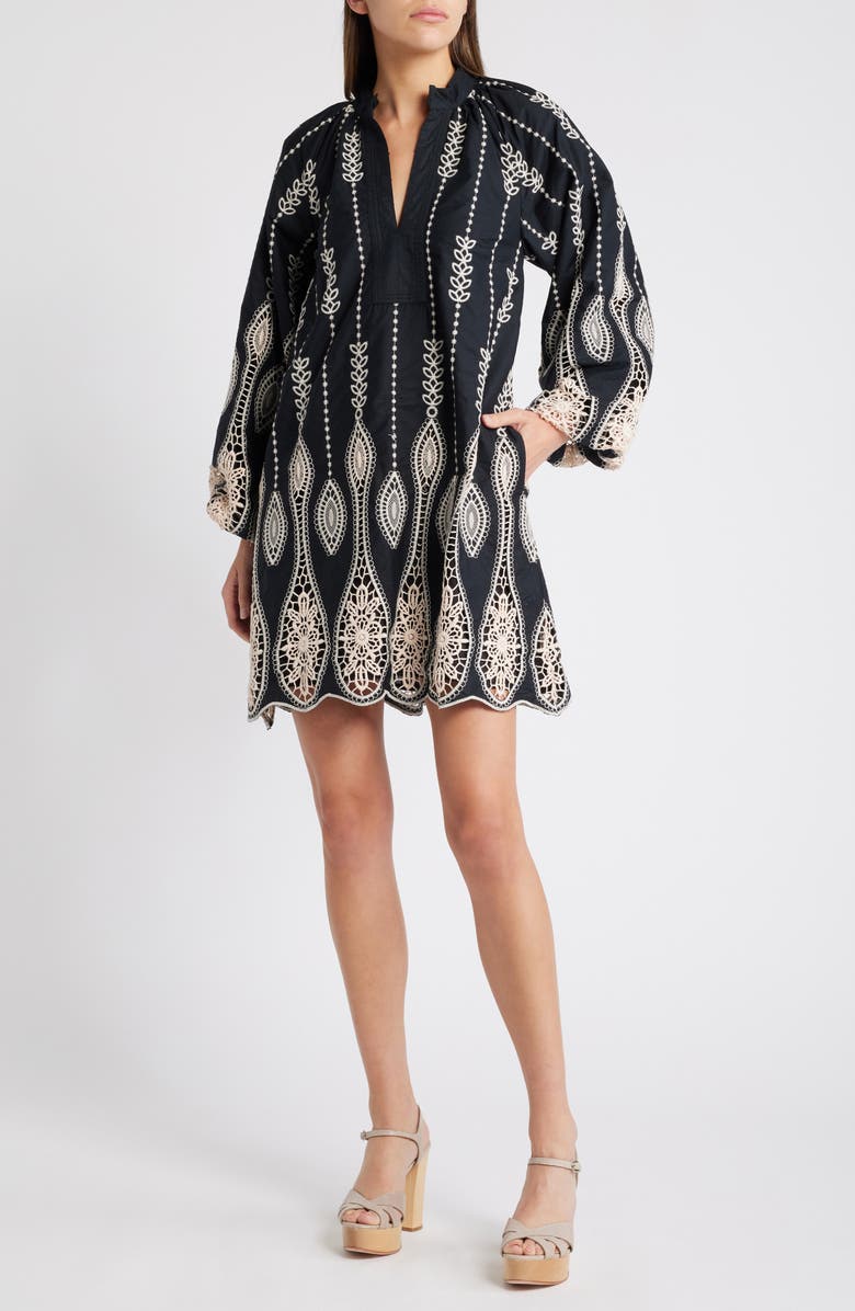 CIEBON Dianna Embroidered Long Sleeve Cotton Shift Dress, Main, color, 