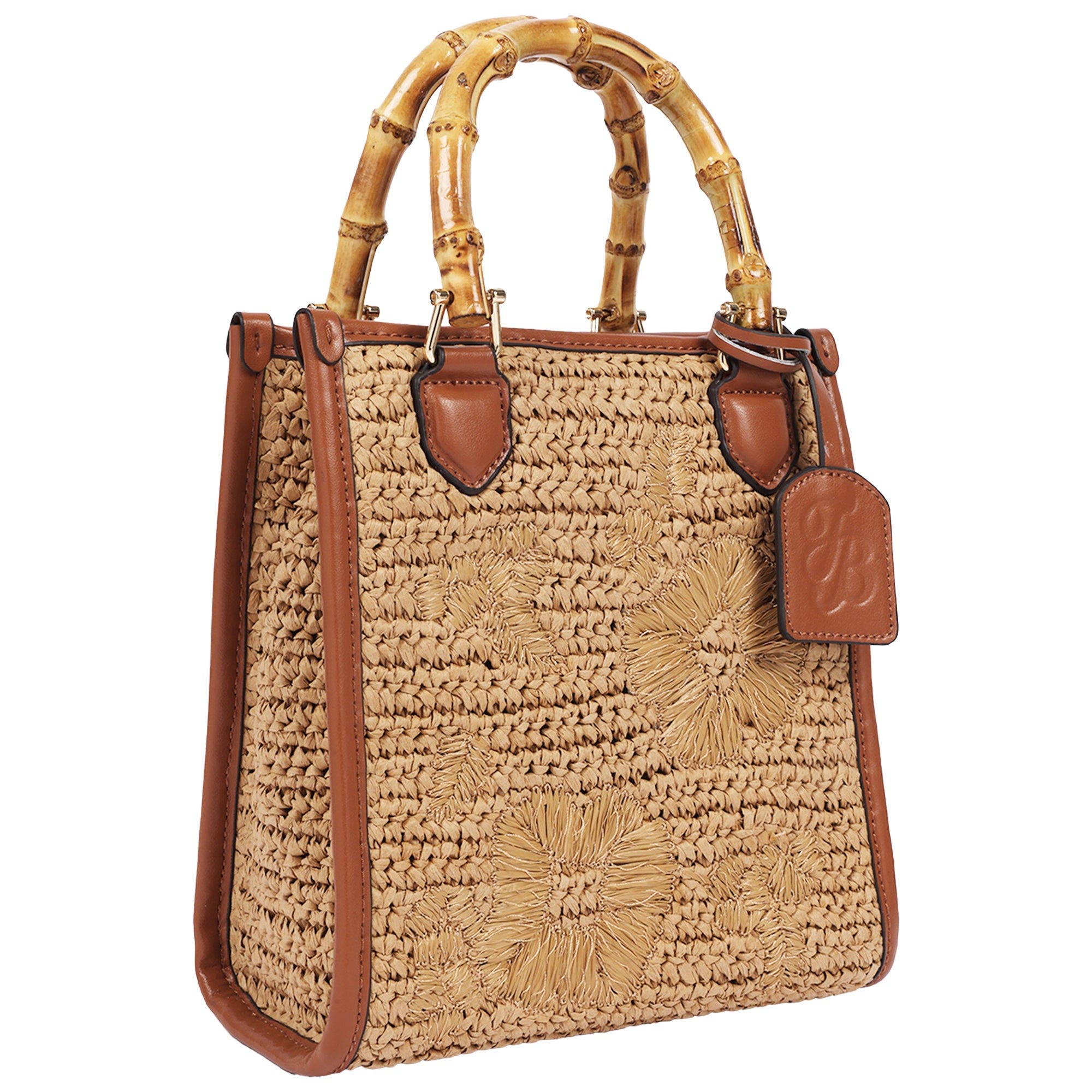 Celine Floral Embroidery Tote Cognac, Alternate, color, COGNAC