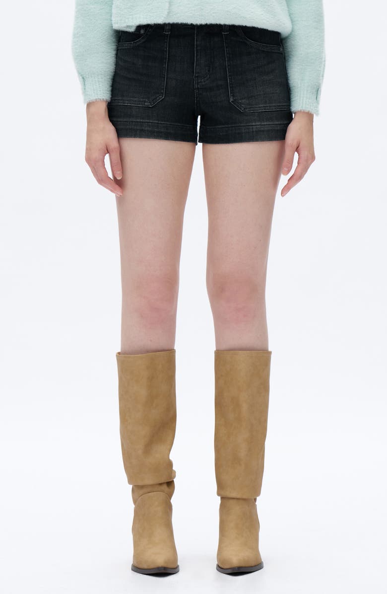 Bayeas Mid Rise Denim Shorts, Main, color, Black