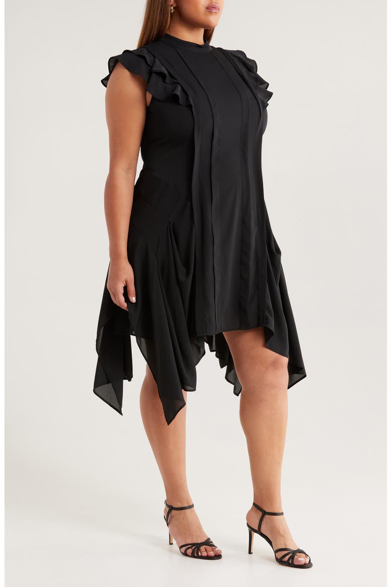 Pintuck Handkerchief Hem Dress, Alternate, color, BLACK