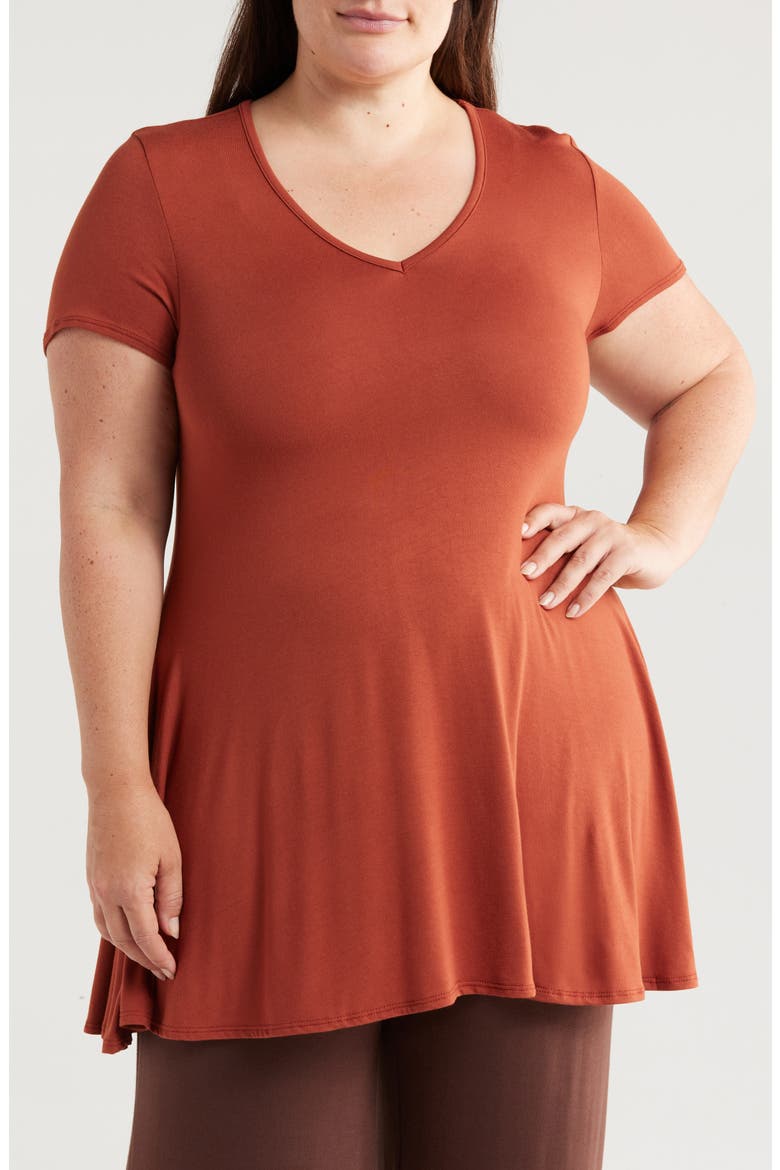 V-Neck Jersey Swing Top, Main, color, BROWN