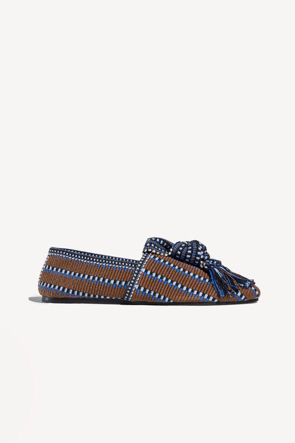 Valeria Knot-Detail Handwoven Fabric Loafer, Main, color, Choco Blue