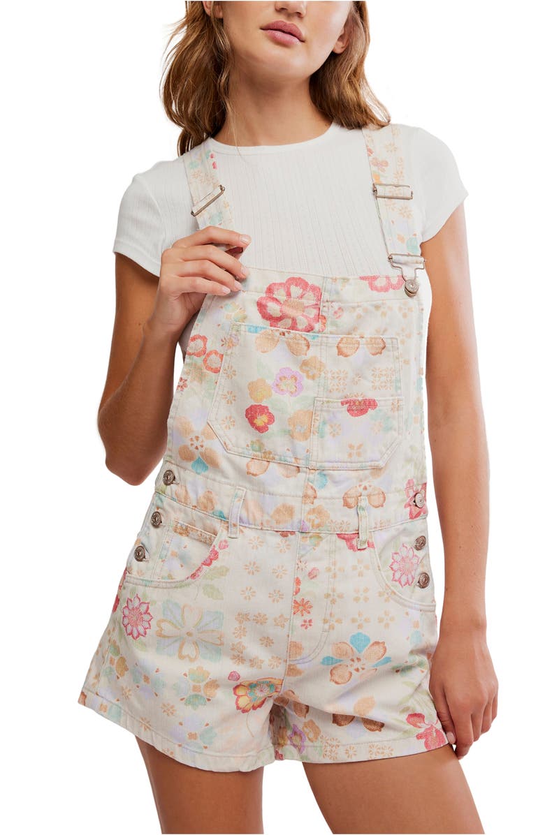 Free People Ziggy Floral Short Overalls, Alternate, color, 