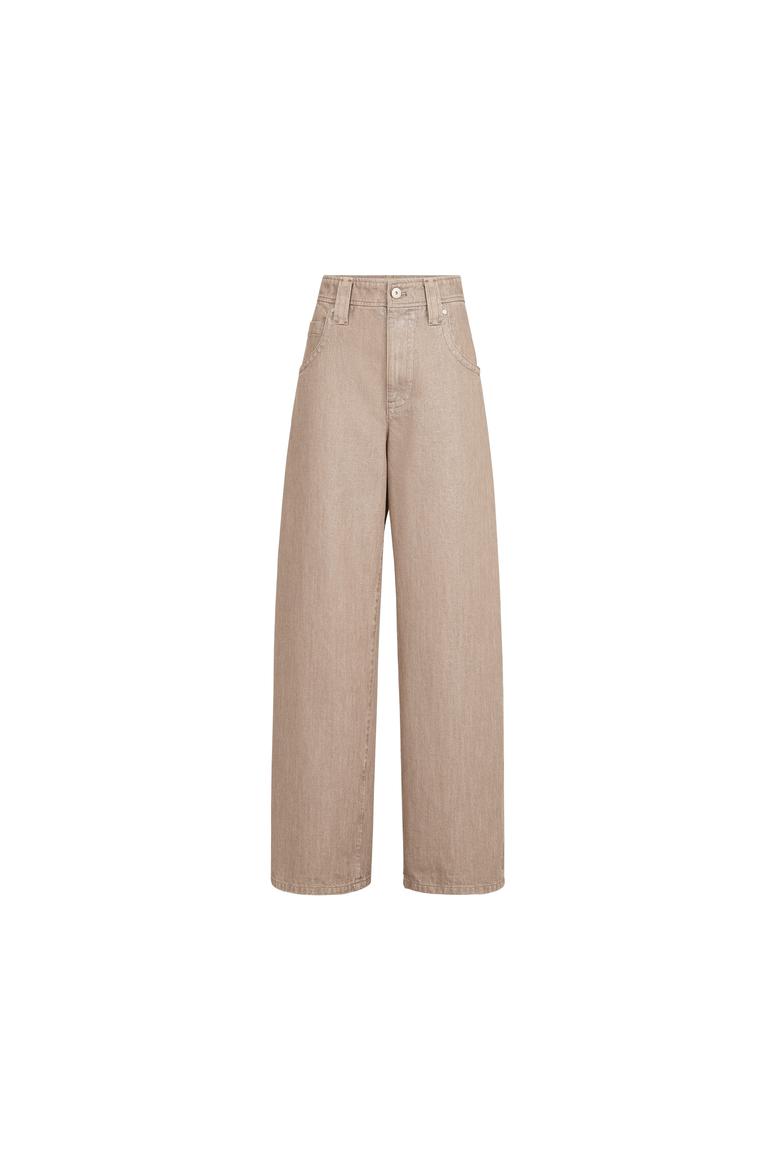 Beige lamé denim baggy trousers with monili, Alternate, color, Rope