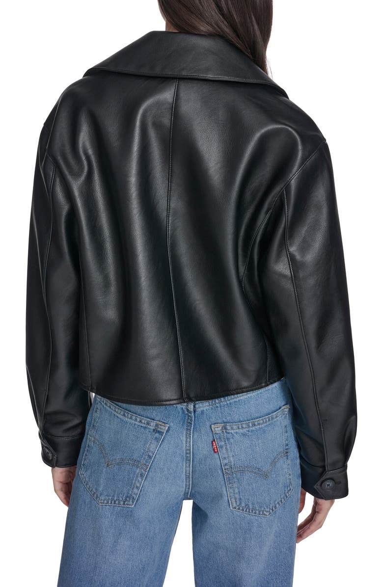 Levi's Double Breasted Faux Leather Crop Trench Coat, Alternate, color, Black