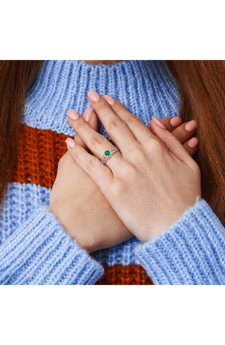 Julianna B. Emerald & Diamond Halo Ring 14k, Alternate, color, Emerald