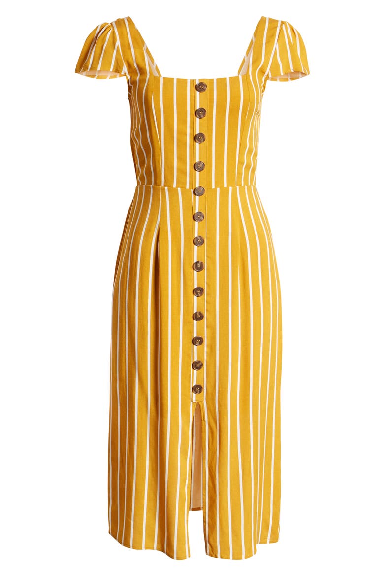 Button Front Midi Dress, Alternate, color, MUSTARD