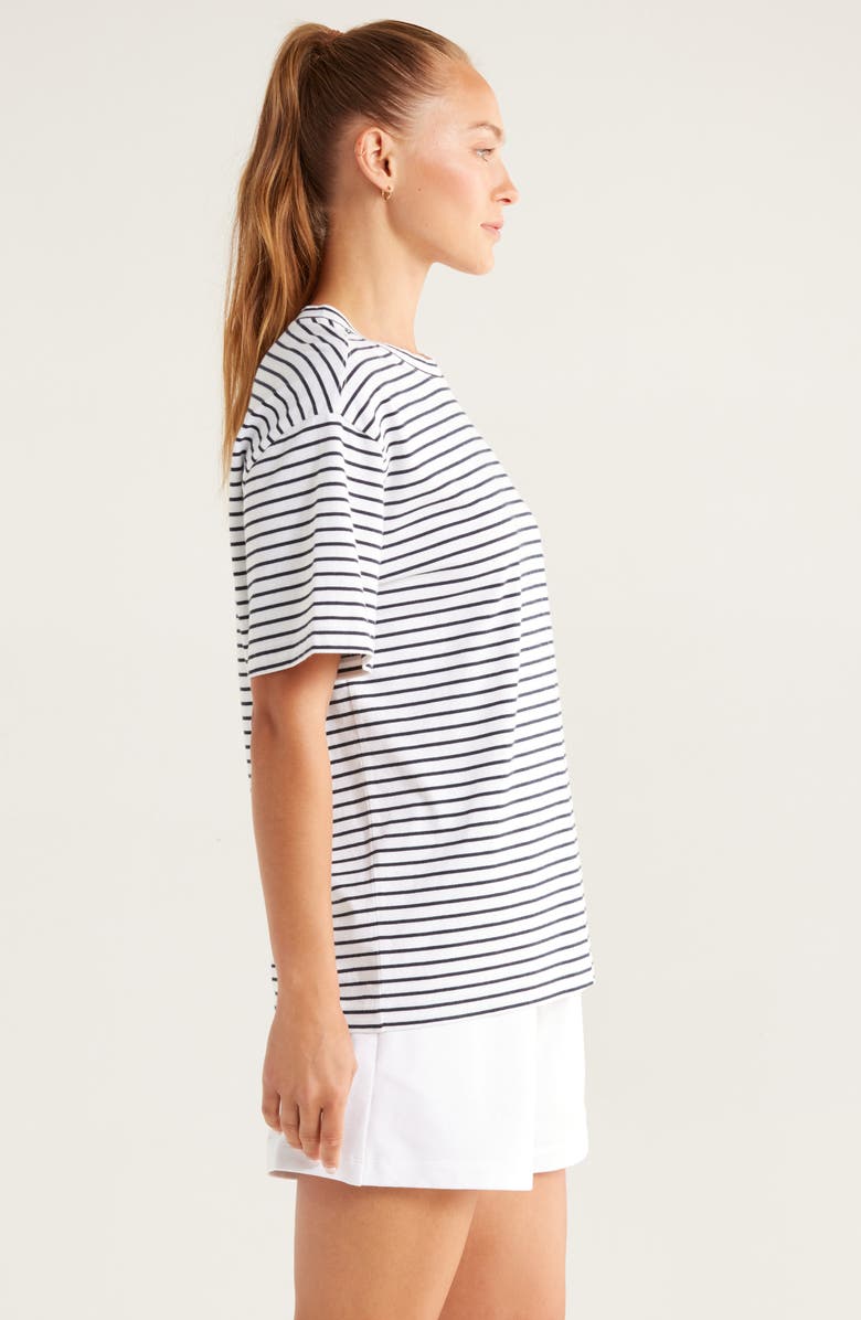 Recess Pickleball x Zella Stripe Boxy Cotton T-Shirt, Alternate, color, White- Navy Court Stripe